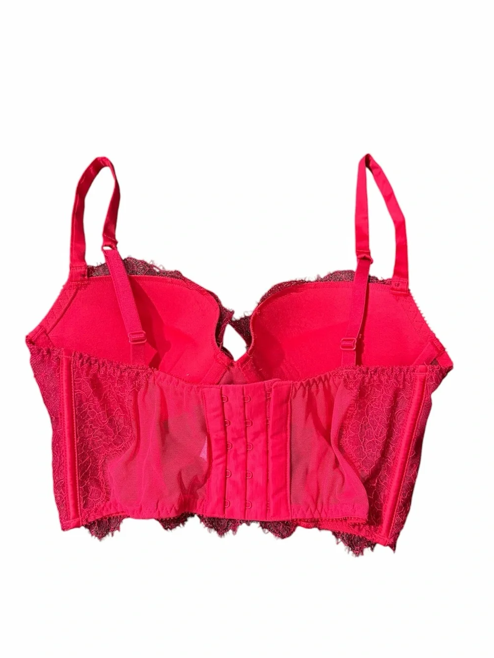 Victoria’s Secret Very Sexy Demi Bustier Bra 32C Red Lace Longline